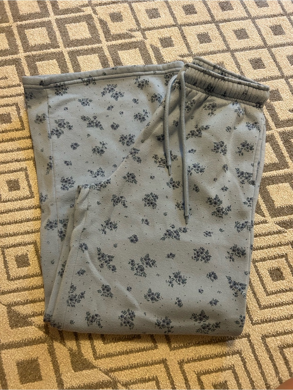 Mighty Fine Light Blue Jogger Pants with Navy Floral Print